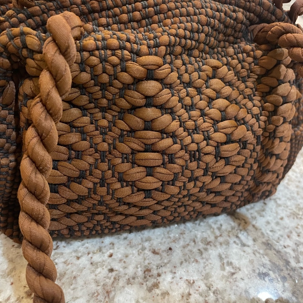 Handwoven Brown Boho Top-Handle Bag – Braided Strap Knit Purse with Zip Closure - Picture 10 of 11